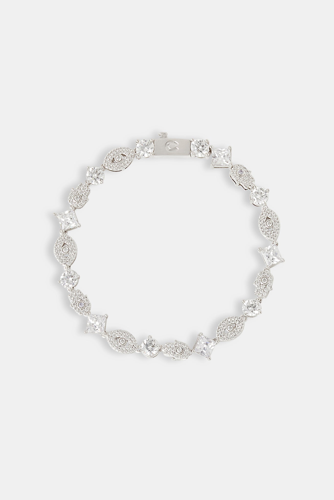 Armband mit klarem Edelstein und bösem Blick und Hamsa-Hand – 5 mm